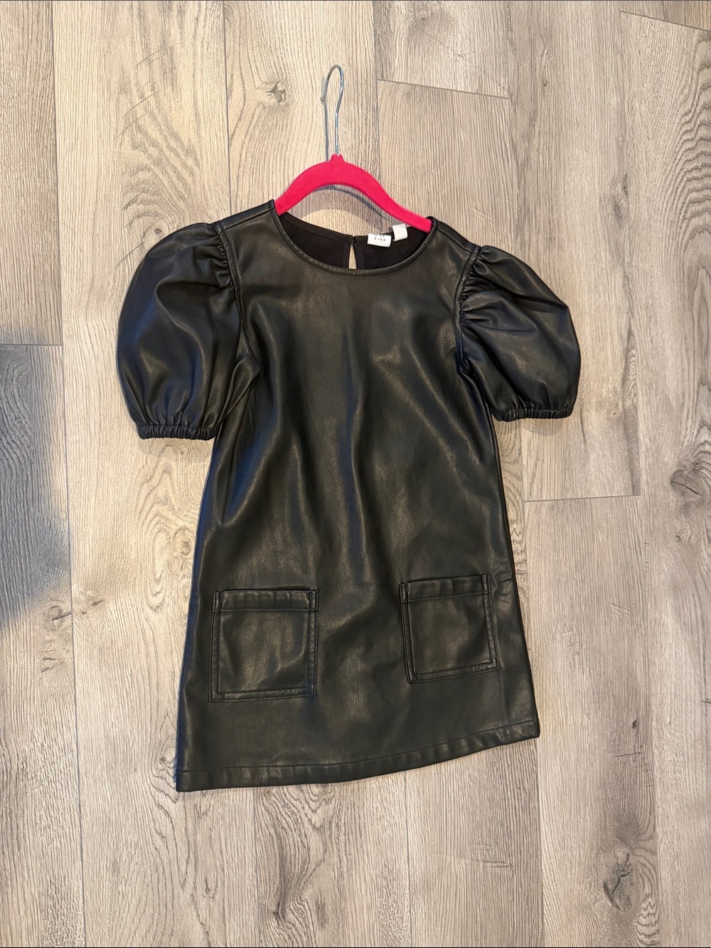 GAP Black Faux Leather Puff Sleeve Dress